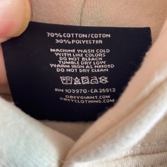 Obey Worldwide Hoodie Size Large L Cream Hooded Sweatshirt Streetwear *Spots - Picture 8 of 8